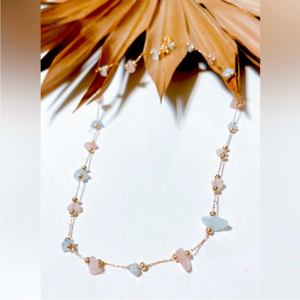 NWOT Anthropologie Gold with Pink & Blue Crystal Necklace